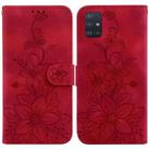 For Samsung Galaxy A51 5G Lily Embossed Leather Phone Case(Red) - 1