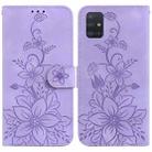 For Samsung Galaxy A71 5G Lily Embossed Leather Phone Case(Purple) - 1