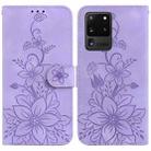 For Samsung Galaxy S20 Ultra Lily Embossed Leather Phone Case(Purple) - 1