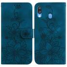For Samsung Galaxy A40 Lily Embossed Leather Phone Case(Dark Blue) - 1
