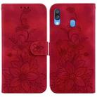 For Samsung Galaxy A40 Lily Embossed Leather Phone Case(Red) - 1
