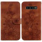For Samsung Galaxy S10+ Lily Embossed Leather Phone Case(Brown) - 1