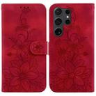 For Samsung Galaxy S24 Ultra 5G Lily Embossed Leather Phone Case(Red) - 1