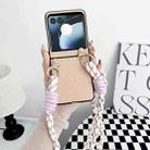 For Motorola Razr 50 Woven Texture Phone Case With Lanyard(Beige) - 2