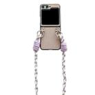 For Samsung Galaxy Z Flip5 Woven Texture Phone Case With Lanyard(Beige) - 1