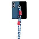 For Samsung Galaxy Z Fold5 Woven Texture Phone Case With Lanyard(Blue) - 1