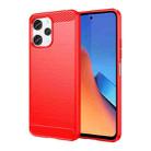 For Xiaomi Redmi 12 5G Brushed Texture Carbon Fiber TPU Phone Case(Red) - 1