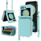 For Samsung Galaxy Z Flip5 Rhombic Texture Card Bag Phone Case with Dual Lanyard(Green) - 1