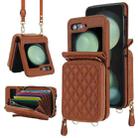 For Samsung Galaxy Z Flip5 Rhombic Texture Card Bag Phone Case with Dual Lanyard(Brown) - 1