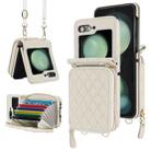 For Samsung Galaxy Z Flip5 Rhombic Texture Card Bag Phone Case with Dual Lanyard(White) - 1