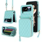 For Samsung Galaxy Z Flip4 Rhombic Texture Card Bag Phone Case with Dual Lanyard(Green) - 1
