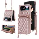 For Samsung Galaxy Z Flip4 Rhombic Texture Card Bag Phone Case with Dual Lanyard(Rose Gold) - 1