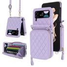 For Samsung Galaxy Z Flip4 Rhombic Texture Card Bag Phone Case with Dual Lanyard(Purple) - 1