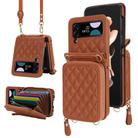 For Samsung Galaxy Z Flip4 Rhombic Texture Card Bag Phone Case with Dual Lanyard(Brown) - 1