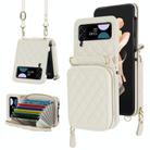 For Samsung Galaxy Z Flip4 Rhombic Texture Card Bag Phone Case with Dual Lanyard(White) - 1