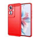 For OPPO Reno11 F 5G Global Carbon Fiber Brushed Texture TPU Phone Case(Red) - 1