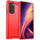 For Motorola Edge+ 2022 Brushed Texture Carbon Fiber TPU Phone Case(Red) - 1