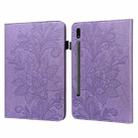 For Samsung Galaxy Tab S9 Lace Flower Embossing Pattern Leather Tablet Case(Purple) - 1