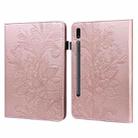 For Samsung Galaxy Tab S9 Lace Flower Embossing Pattern Leather Tablet Case(Gold) - 1