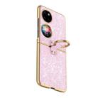 For Huawei P50 Pocket Plating Gradient Color Glitter Phone Case With Ring Holder(Pink) - 1