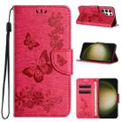 For Samsung Galaxy S24 Ultra 5G Butterfly Embossed Flip Leather Phone Case(Red) - 1