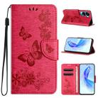 For Honor 90 Lite Butterfly Embossed Flip Leather Phone Case(Red) - 1