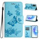 For Honor 90 Lite Butterfly Embossed Flip Leather Phone Case(Blue) - 1