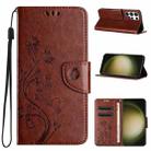 For Samsung Galaxy S24 Ultra 5G Butterfly Flower Pattern Flip Leather Phone Case(Brown) - 1