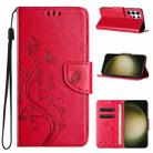 For Samsung Galaxy S24 Ultra 5G Butterfly Flower Pattern Flip Leather Phone Case(Red) - 1