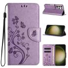 For Samsung Galaxy S24 Ultra 5G Butterfly Flower Pattern Flip Leather Phone Case(Light Purple) - 1