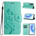 For Honor 90 Lite Butterfly Flower Pattern Flip Leather Phone Case(Green) - 1