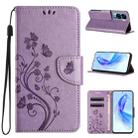 For Honor 90 Lite Butterfly Flower Pattern Flip Leather Phone Case(Light Purple) - 1