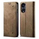 For OPPO Reno8 T 5G / A1 Pro  Denim Texture Casual Style Horizontal Flip Leather Case(Khaki) - 1