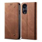 For OPPO Reno8 T 5G / A1 Pro  Denim Texture Casual Style Horizontal Flip Leather Case(Brown) - 1