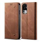 For OPPO Reno10 Pro+ Global Denim Texture Casual Style Horizontal Flip Leather Case(Brown) - 1