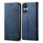 For OPPO A38 4G / A18 4G Denim Texture Casual Style Horizontal Flip Leather Case(Blue) - 1