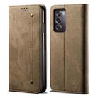 For OPPO Reno12 5G Global Denim Texture Casual Style Horizontal Flip Leather Case(Khaki) - 1