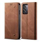 For OPPO Reno12 Pro 5G Global Denim Texture Casual Style Horizontal Flip Leather Case(Brown) - 1