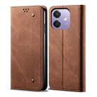 For OPPO A3X 5G India Denim Texture Casual Style Horizontal Flip Leather Case(Brown) - 1