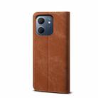 For OPPO A5x 4G / 5G Denim Texture Casual Style Horizontal Flip Leather Case(Brown) - 3