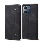For OPPO A5x 4G / 5G Denim Texture Casual Style Horizontal Flip Leather Case(Black) - 1