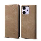 For OPPO Reno14 5G Global Denim Texture Casual Style Horizontal Flip Leather Case(Khaki) - 1