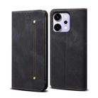 For OPPO Reno14 Pro 5G Global Denim Texture Casual Style Horizontal Flip Leather Case(Black) - 1