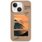 For iPhone 14 Plus Painted Pattern Skin-friendly PC Phone Case(Coffee-Orange Watercolor) - 1