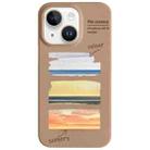 For iPhone 14 Plus Painted Pattern Skin-friendly PC Phone Case(Coffee+Sunset) - 1