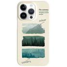 For iPhone 14 Pro Painted Pattern Skin-friendly PC Phone Case(Beige-Green Watercolor) - 1