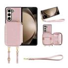 For Samsung Galaxy Z Fold5 Multifunctional Card Bag Phone Case(Rose Gold) - 1