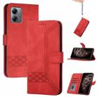 For Motorola Moto G14 Cubic Skin Feel Flip Leather Phone Case(Red) - 1