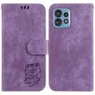 For Motorola Edge 40 Pro Little Tiger Embossed Leather Phone Case(Purple) - 1