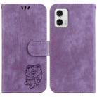 For Motorola Moto G73 Little Tiger Embossed Leather Phone Case(Purple) - 1